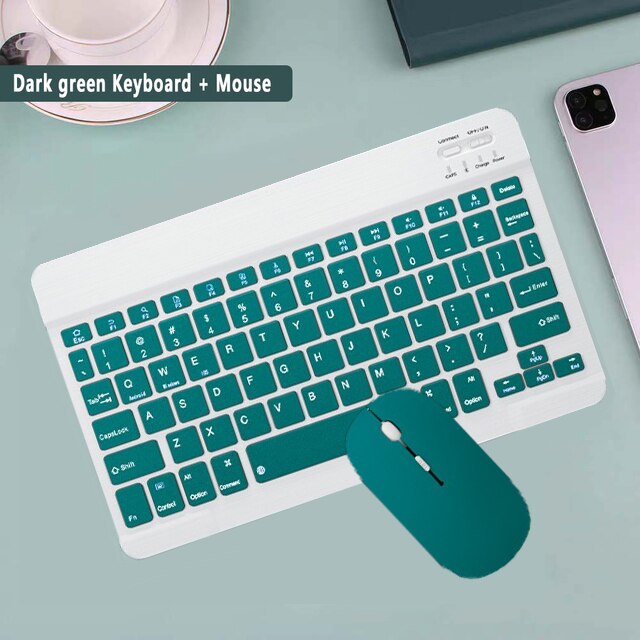 10 inch Computer Wireless Keyboard and Mouse 11 12.9 10.5 Teclado Bluetooth Keyboard and Wireless Mouse for Android IOS Windows: Dark Green and Mouse