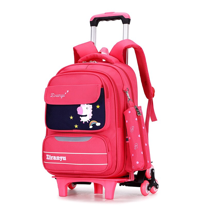 Ziranyu waterdichte afneembare kinderschooltassen met 2/6 wielen, trap kindertrolley, schooltas, boekentassen, jongens- en meisjesrugzak: Dd313006pi