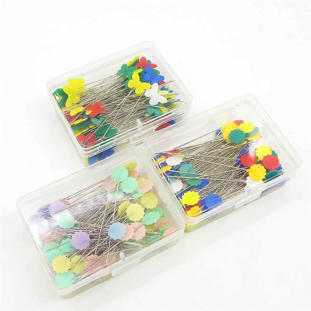 Alfileres de cabeza plana de plástico, agujas de coser de colores variados, DIY, 100 Uds.