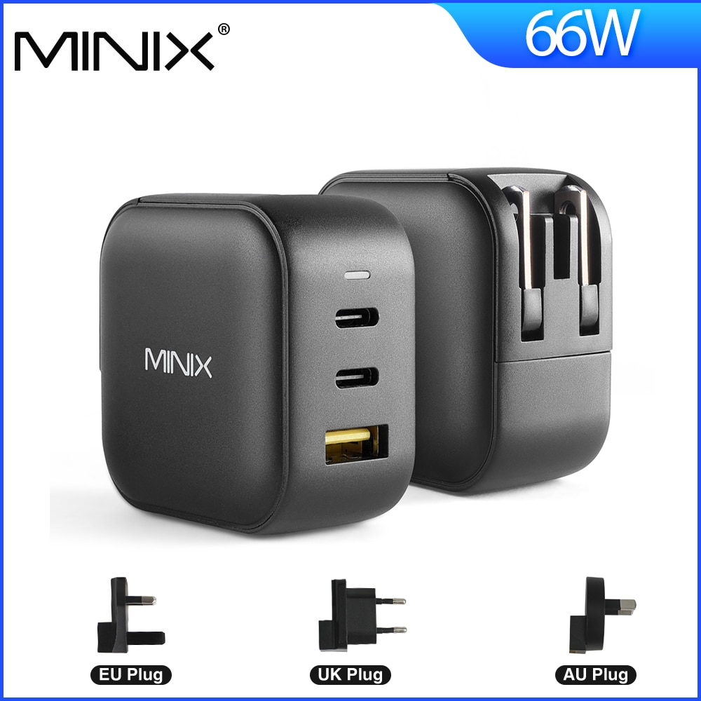 Minix Neo P1 66W Gan Charger Usb Snelle Oplader Voor Macbook 3 Poorten Type C Quick Charger Eu/us/Uk/Au Plug Adapter Voor Iphone Ipad
