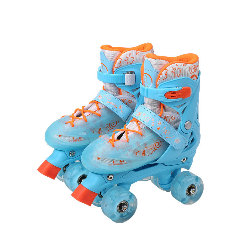 Children Roller Skates Outdoor Beginner Sliding Quad Sneakers 4 Wheels 2 Row Line Gym Sports Skating Shoes Girls Women Kids: skyblue / xs