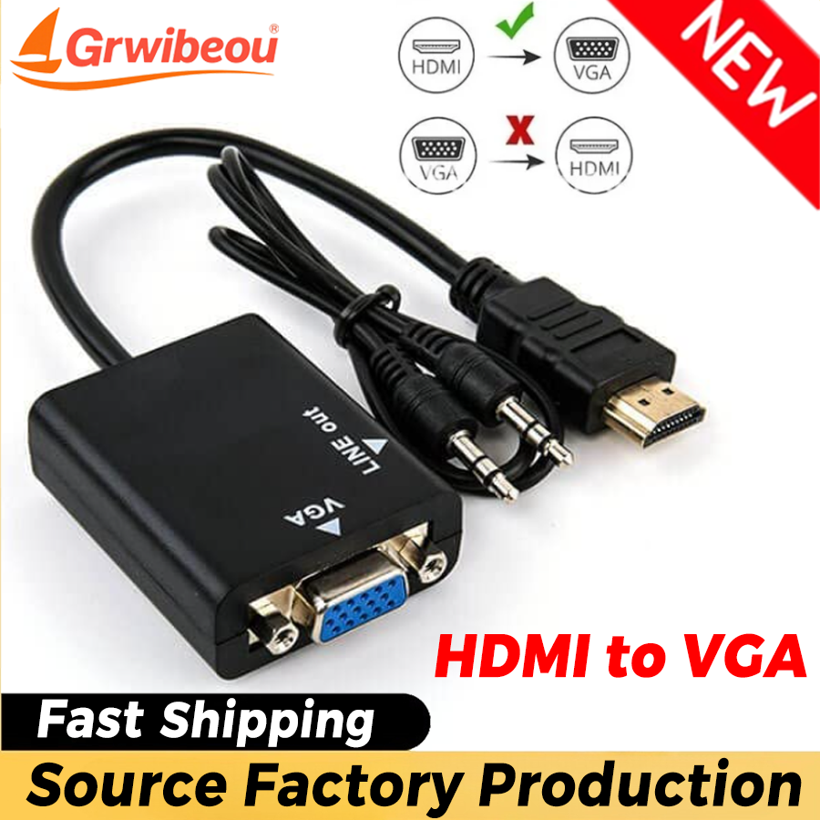 Grwibeou HDMI-compatibel naar VGA-adapter HD 1080P mannelijk naar VGA vrouwelijk converter met audiokabel HDTV NAAR VGA voor pc-laptop tablet