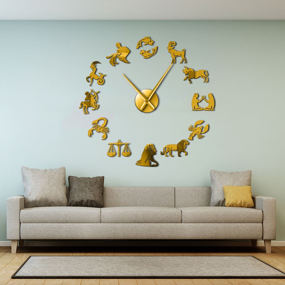 Zodiac Signs Wall Art Stickers Giant DIY Frameless Wall Clock Constellation Astrology Hanging Clock Watch Home Decor Fans