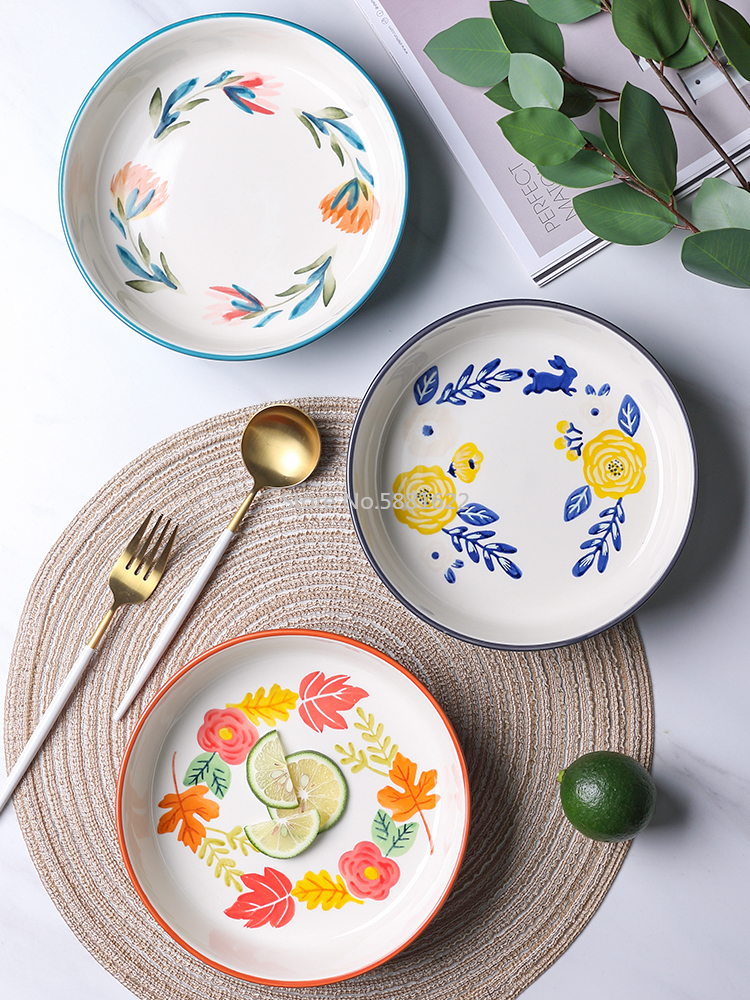 Japanese-style Tableware Retro Plate Dish Plate Home Deep Dish Cute Pasta Fruit Plate Good-looking Noodle Plate