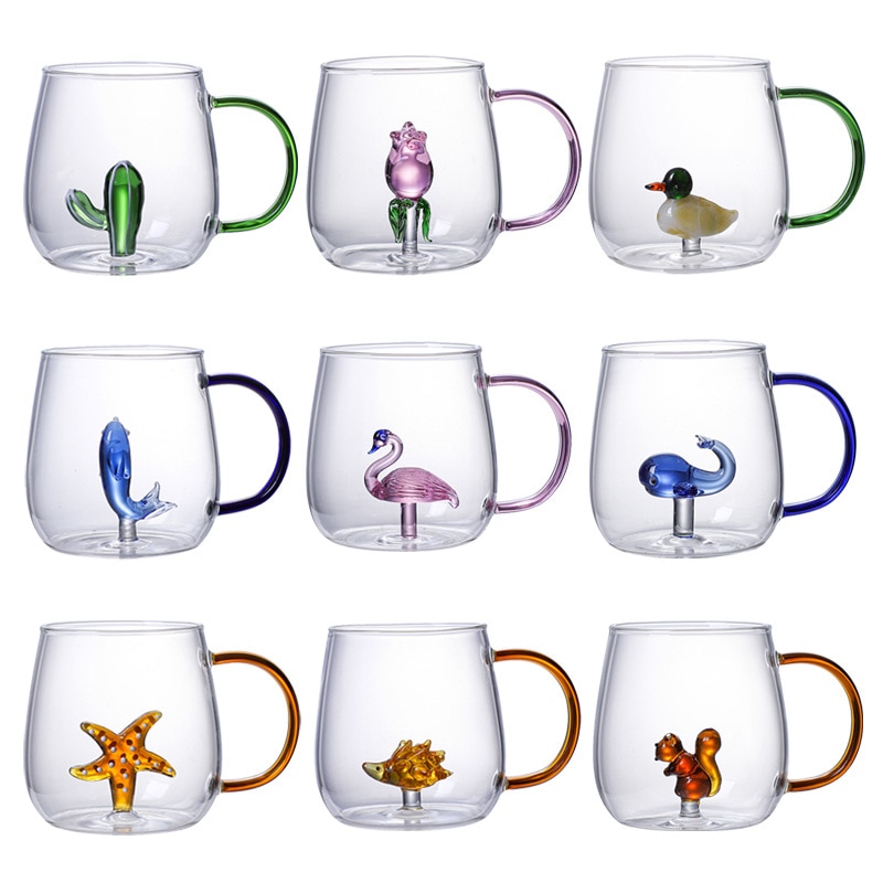 380ML Cartoon Animal Shape Glass Home Cute High Borosilicate Glass Single Layer Cup Living Room with Guests Juice Cold Drink Cup
