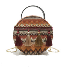 Mode Stro Dames Kwastje Zak Ronde Schoudertassen Cirkel Shape Ketting Purse En Handtassen Mini Bolsa