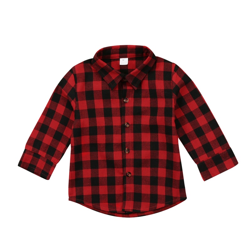 Camisetas estampadas a cuadros para bebé, chico y niña, camiseta de manga larga, ropa para bebé, camisa roja a cuadros, abrigo para bebé