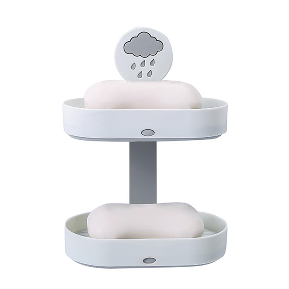 strong suction cup double layer soap box soap dishes water bunk soap holder bath basket: Gray