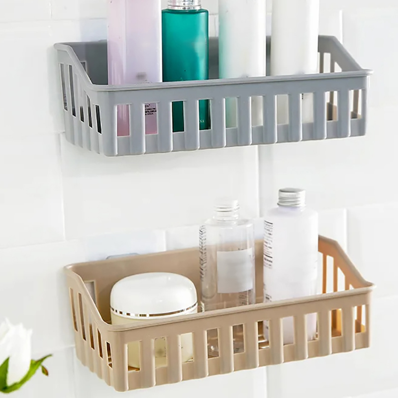 Organizador de estantes de baño sin taladro, estante de almacenamiento de ducha, soporte de champú de plástico para inodoro, montaje en pared, accesorios de baño