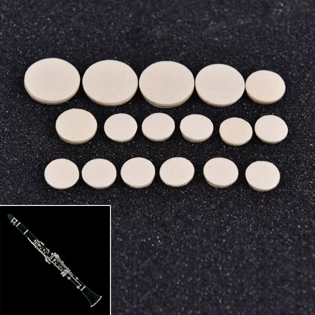 17Pcs Klarinet Leren Pad Key Pads Witte Muzikale Houtblazers Wind Muziek Instrument Vervanging 17.2Mm 15.3Mm 11.8Mm 10Mm Wit