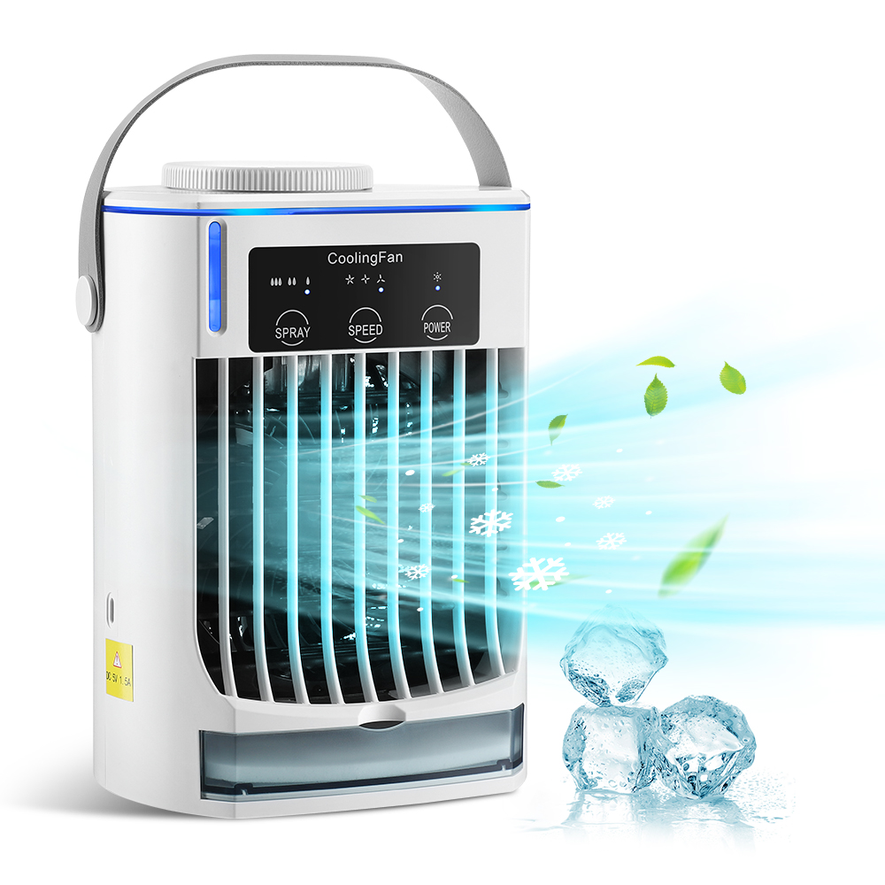 Tragbarer Wasserkühlventilator, kleiner Luftbefeuchter, Klimaanlage, Wassernebel, Kühlung, 4-Gang-Ventilator mit Nachtlicht für das Heimbüro: Licht Gelb