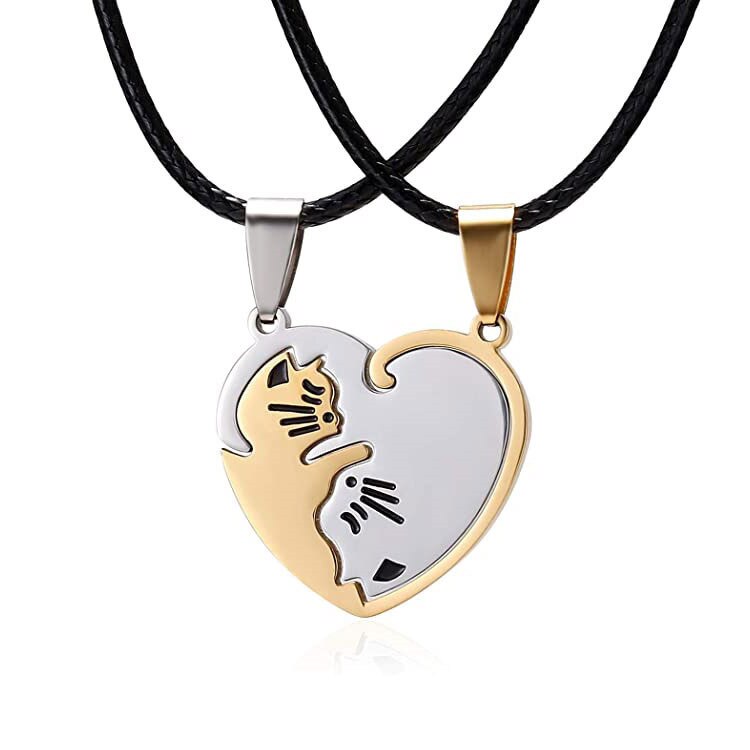 Paar Herz Halskette - Edelstahl - Tier Kat Anhänger - Trendy Schmuck Damen: Galvanisierungspistole