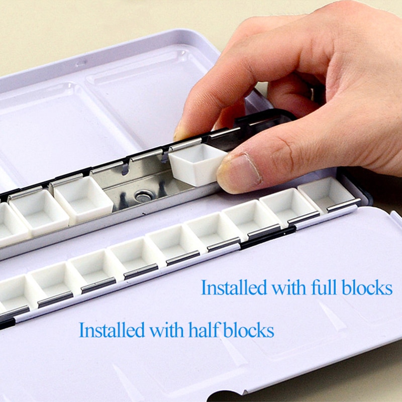 Art Watercolor Pigment Paint Grid Empty Full/Half Pan/Grid/Block/Case/Box 14/24/48pcs Empty Iron Box Subpackage Storage Box Tool