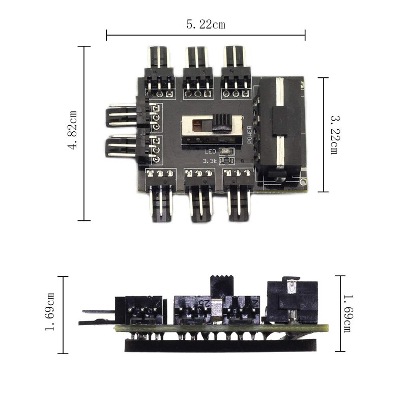 Molex-Hub DE VENTILADOR DE 4 pines IDE o SATA a 8 canales, 3 pines, 12V, divisor, adaptador PCB con Interruptor de velocidad de ventilador de 2 niveles, alto y bajo