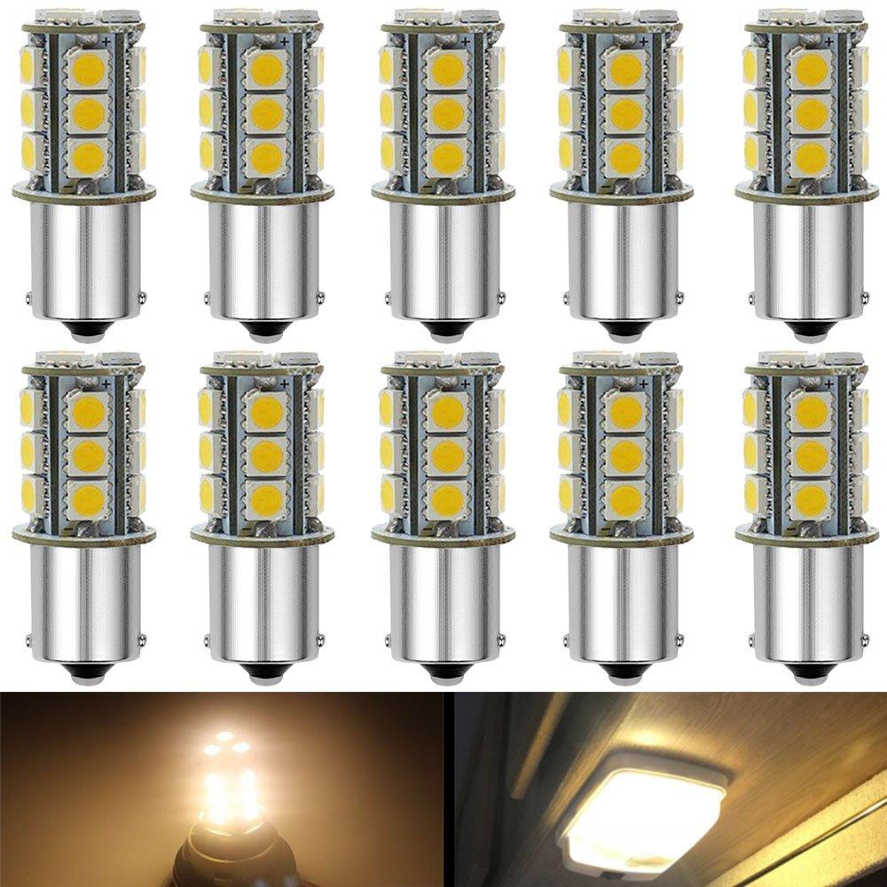 10x LED 5050 Warm Wit Lampen 12V 1156 1141 BA15S 18SMD Voor Auto Boot Yard Light