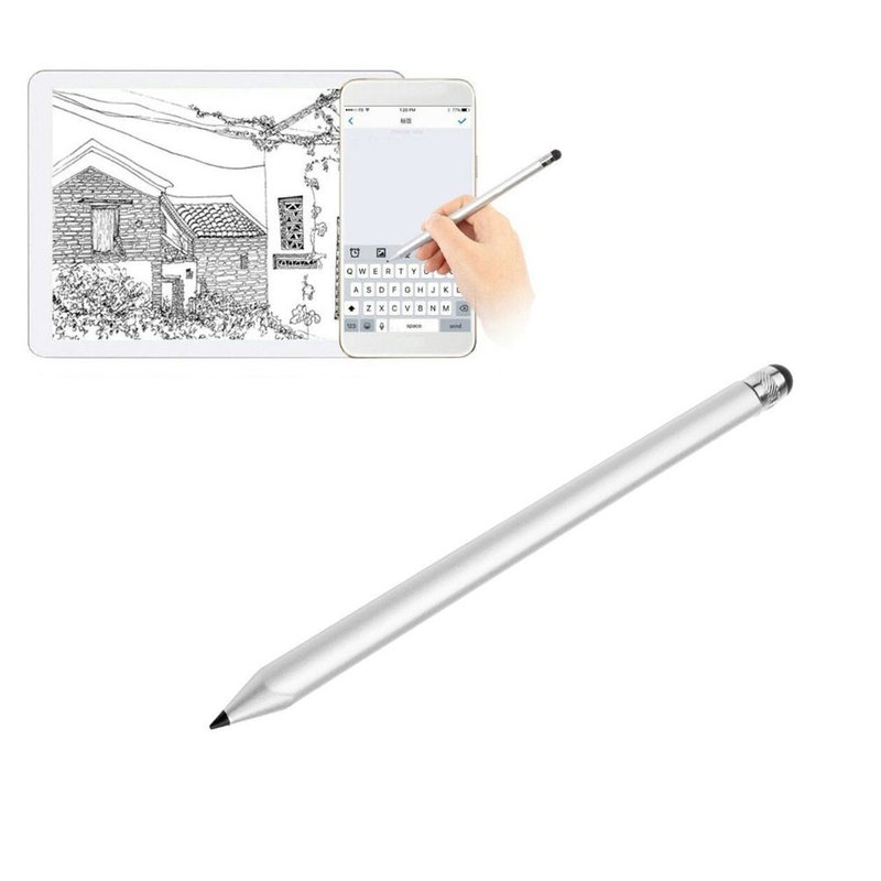 Round Thin Tip Capacitive Stylus Touch Screen Pen Silver Dual Head Stylus Pen Replace for IPad Mobile Phones Tablet Accessories