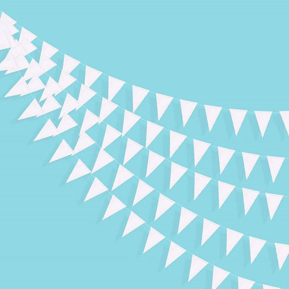 White Triangle Flags Banners White Paper Pennant Garlands For Wedding Baby Bridal Shower Birthday Bachelorette Party Decorations
