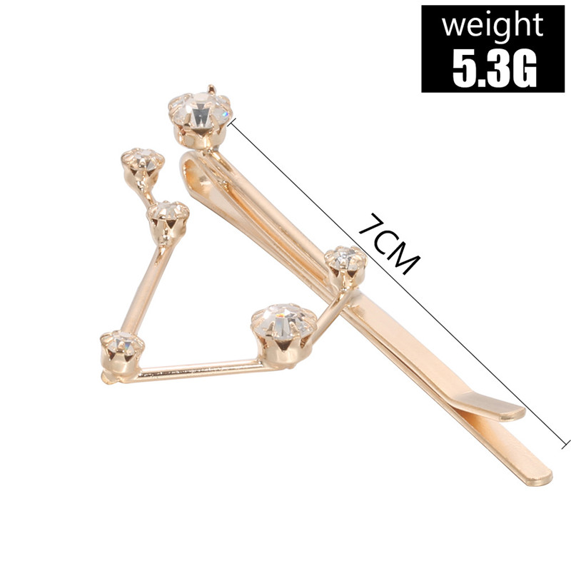 Korean Personality Twelve Constellation Hairpin Wild Zircon Hair Clip Word Clip Temperament Bangs Hairpin Simple Jewelry