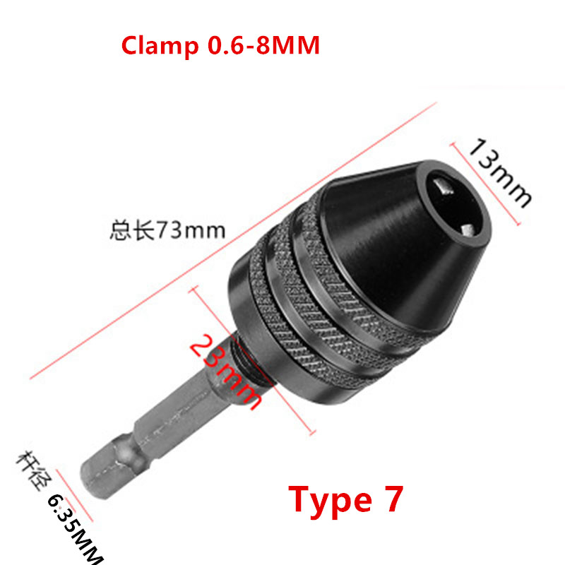 Universal Drill Chuck Adapter Convertor Keyless Shaft Chuck Clamp 0.3-6.5mm Electric Motor Shaft Mini Chuck Fixture: Type 7