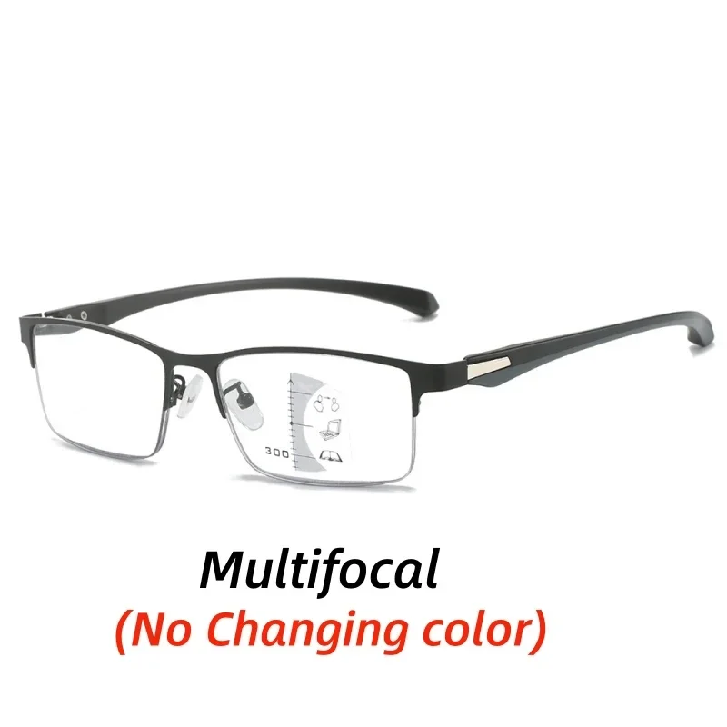 Progressive Multifocal Photochromic Reading Glasses Anti-blue Light Far Sight Glasses Men Half Frame Business Presbyopia Glasses: WHITE / +50