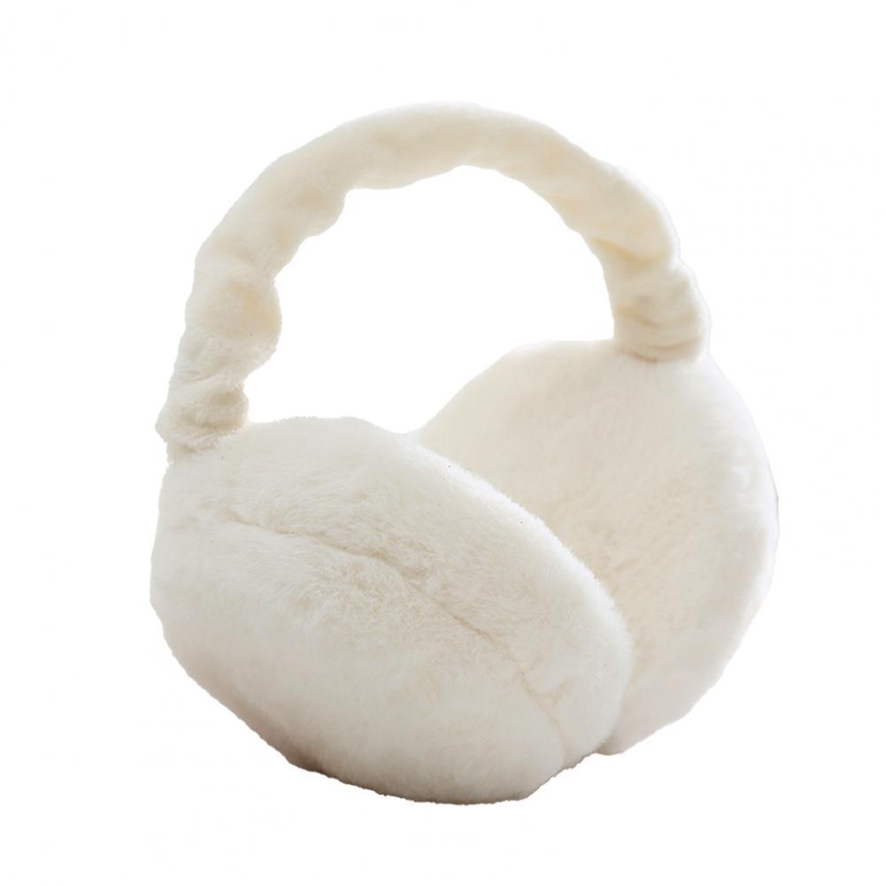 Unisex Ear Warmer Cute Plush Hamburger Shape Warm Keeping Earmuff Winter Women Faux Rabbit Fur Rotating Adjustable Ear Covers: Beige
