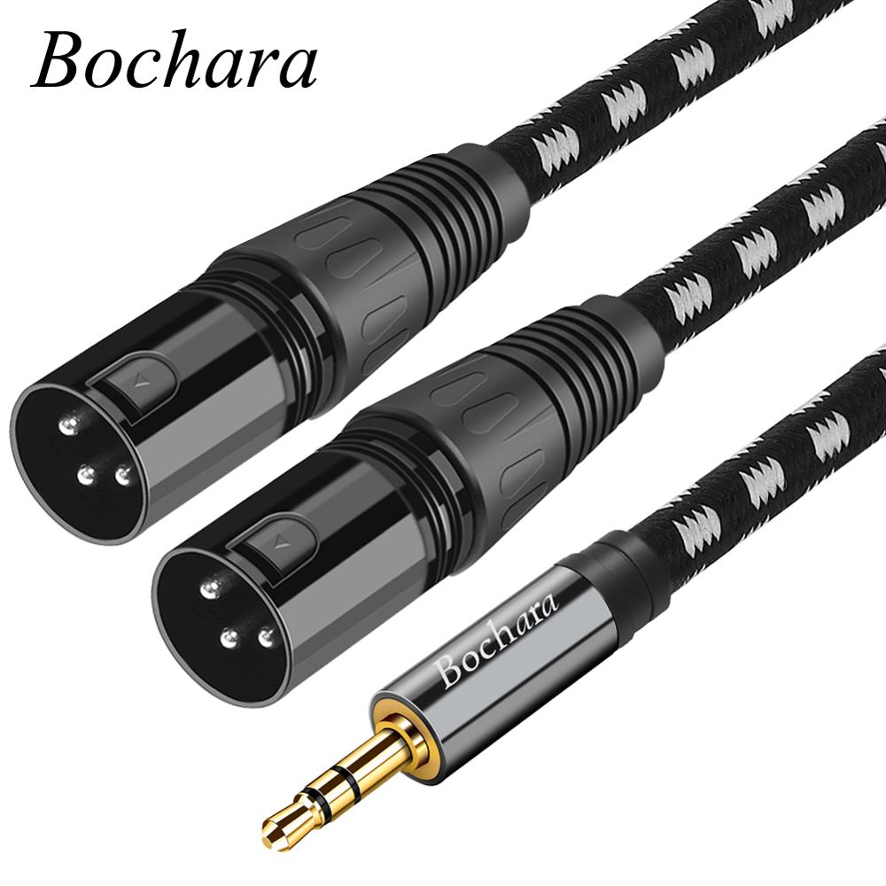 Bochara geflochtenes 3.5mm- stereo-klinkenstecker-auf-dual-xlr-stecker-ofc-aux-audiokabel, folien- und geflochten, geschirmt, 1.5m 3m 5m
