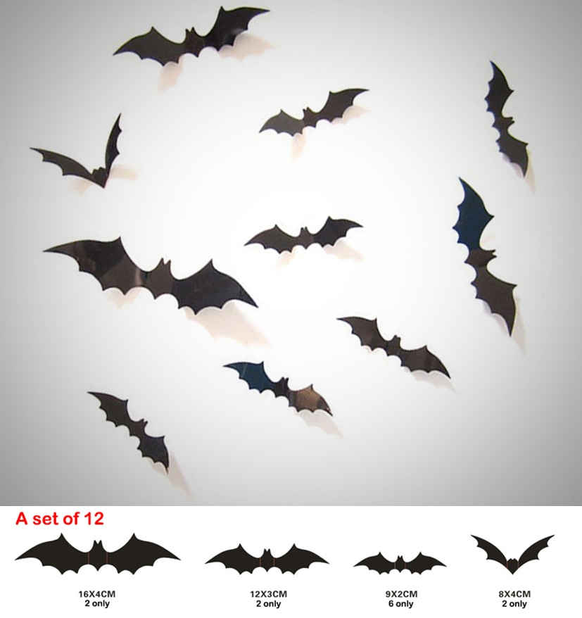 12Pcs Halloween Decoratie Bat Props Pvc Muurstickers 3D Stereo Vleermuis Decoratie Stickers Diy Stickers