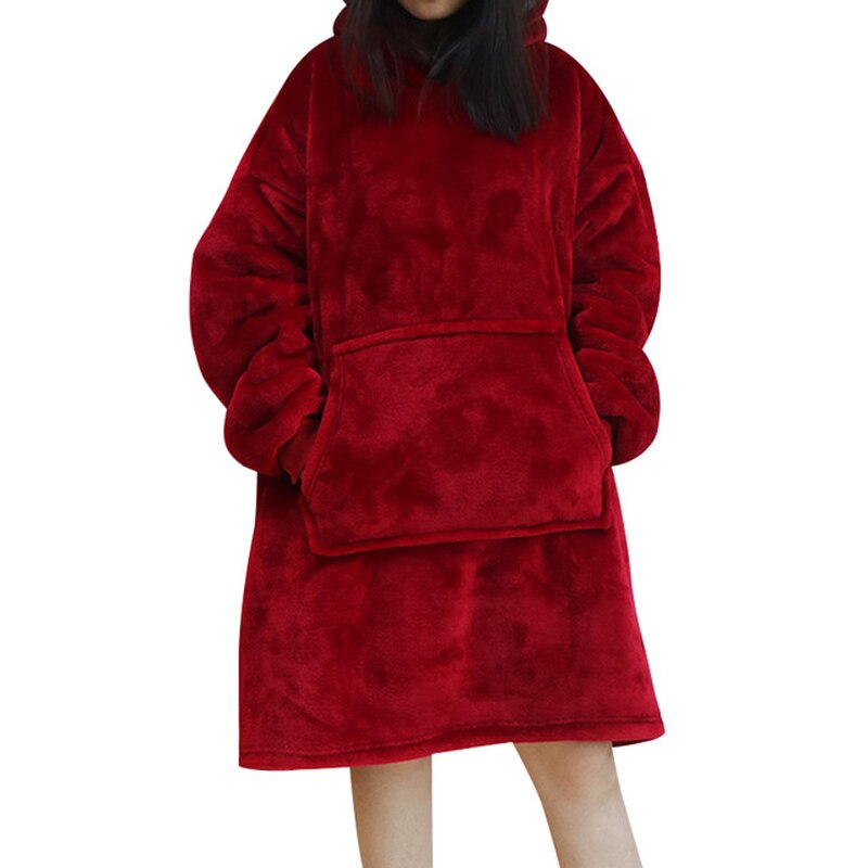 Bata gruesa y cálida para dormir para mujer, manta con mangas cálidas, sudaderas con capucha, manta de televisión gigante, bata con capucha femenina
