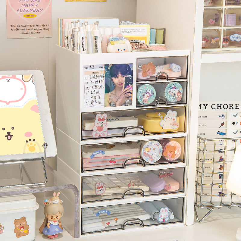 MELStorage-Boîte de Rangement de Bureau Transparente, Porte-Stylo Multifonction T1, pour Étudiant