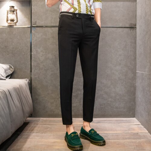 Britisk stil herre grå kjole bukser herre forretningsdress bukse casual slim fit herre dress bukser pantalon kostyme sommer: Svart / 32