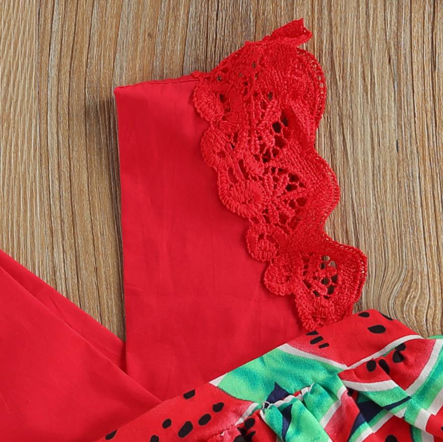 Dziecko nadruk arbuz ciało dziewczyny bez rękawów głęboki dekolt w serek krótki kombinezon kokarda opaska na głowę letnie dziewczyny pajacyki