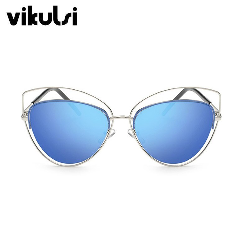 gafas de sol de espejo rosa de gran tamaño ojo de gato Vintage mujeres gafas de sol de mujer gafas de sol de señora al por mayor: A886 silver blue