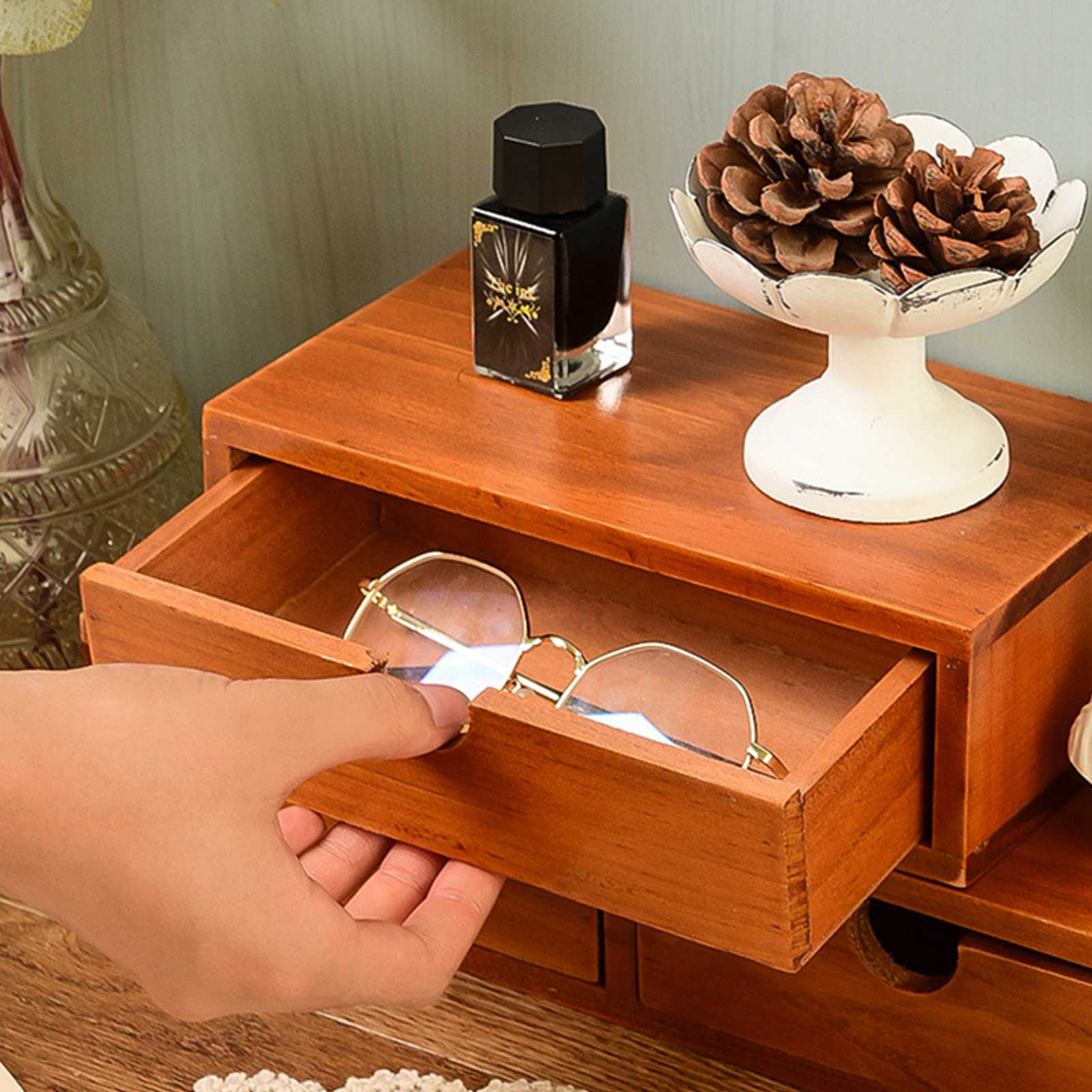 Retro Desktop Wall Storage Office Debris Multi-layer Finishing Wooden Jewelry Storage Cabinet Storage Boxes