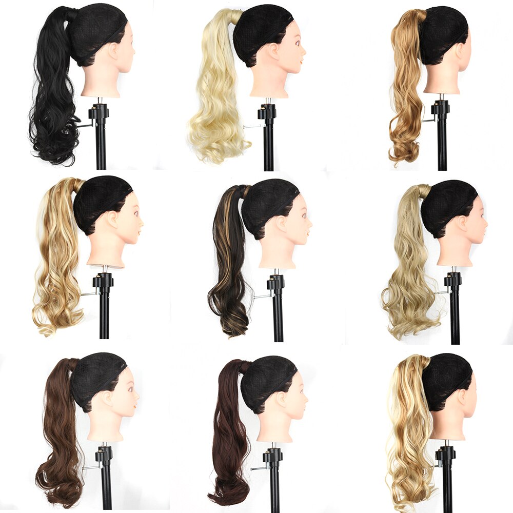 Lange Golvende Wrap Paardenstaart Hair 24 Inch Synthetisch Clip In Haarstukken Binding Paardenstaart Extensions Voor Vrouwen Meisjes
