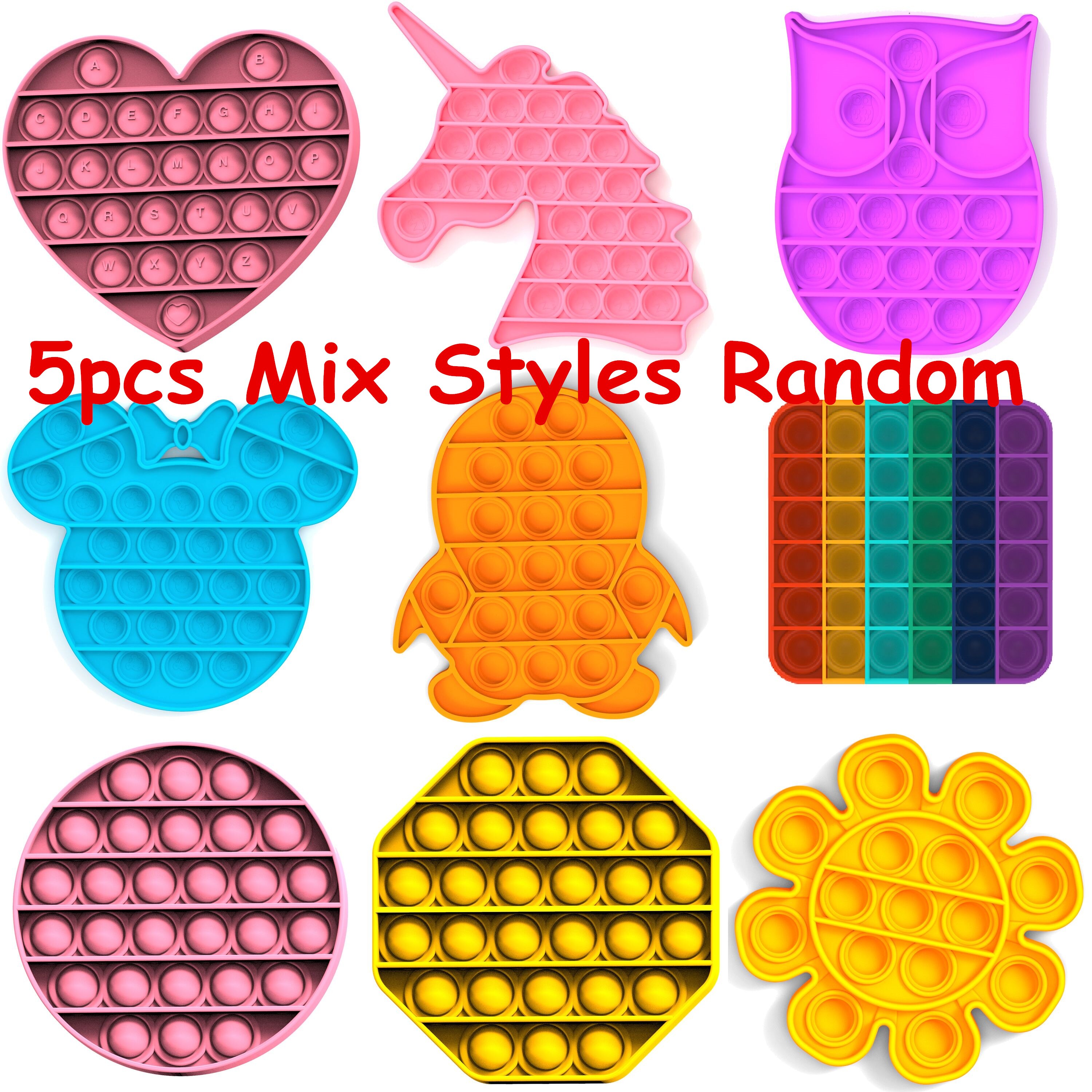 5Pcs/Lot Push Bubble Fidget Sensory Popsit Special Needs Stress Reliever Figet Toys Popit Stress Soft Squeeze Toy: MIX style 5pcs