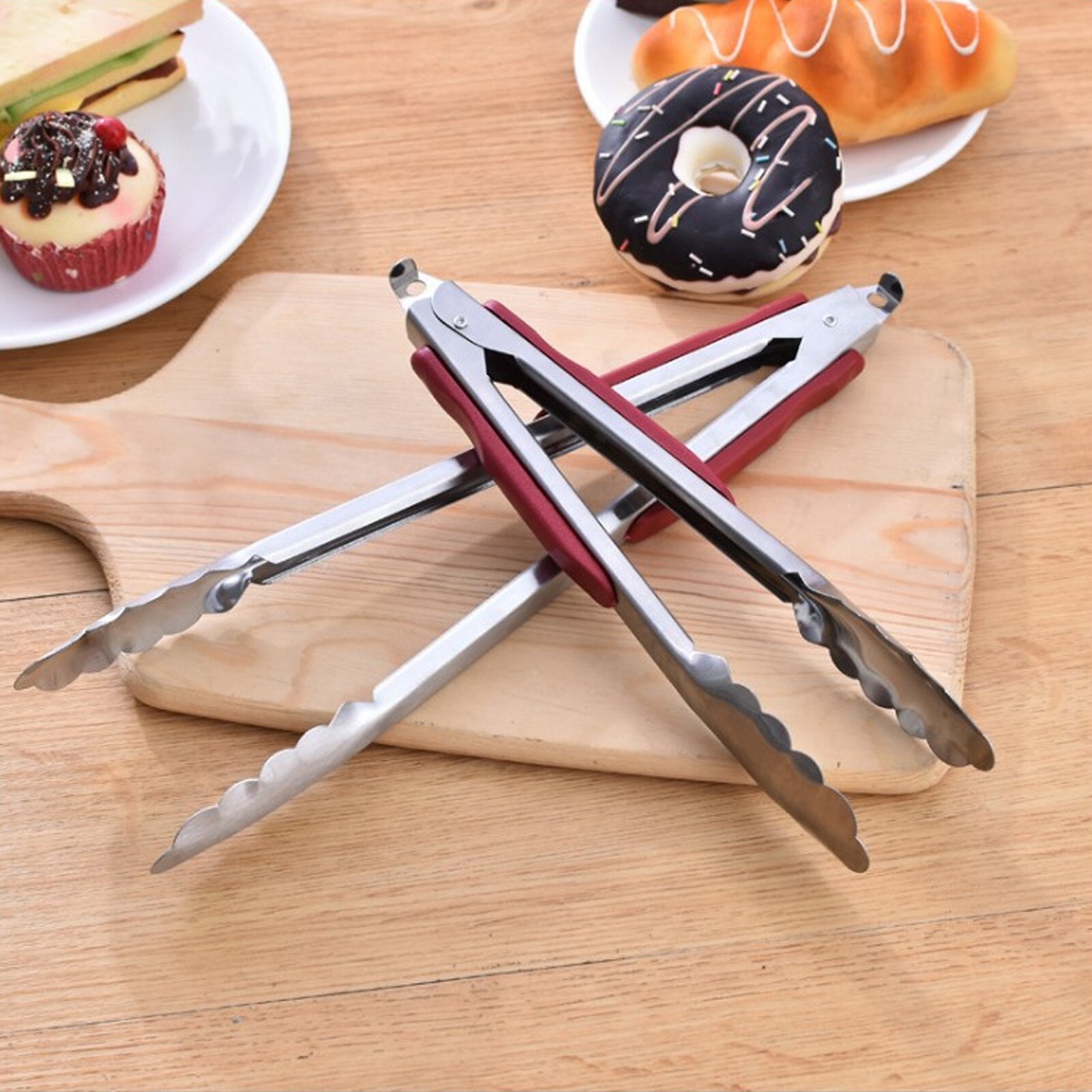 9/11.4/13.7inch Stainless Steel Food Tongs Kitchen Utensils Buffet Cooking Tool Anti Heat Bread Clip Pastry Clamp Barbecue Tong
