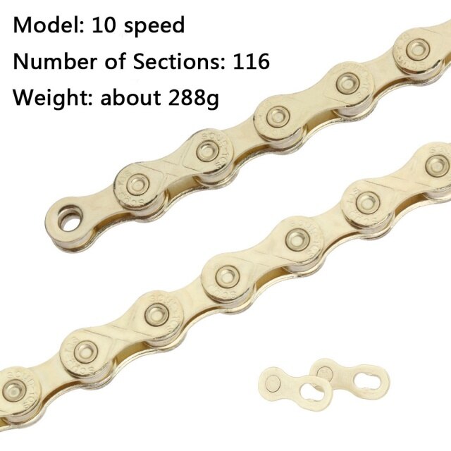 Chaîne de vélo ajourée dorée arc-en-ciel, pour KMC X9 X10 X11 X12, 9/10/11/12 vitesses, pour vtt/vélo de route, 116L 126L: gold 10S