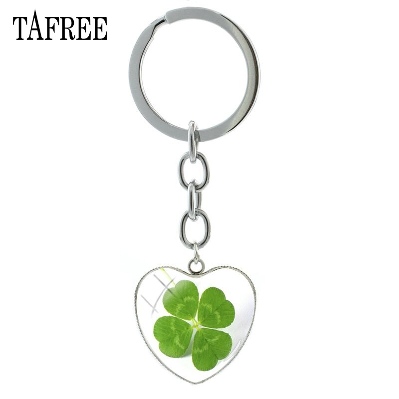 TAFREE Lucky Clover Hart Vorm Sleutelhanger Vlinder Sleutelhanger klavertje Vier Populaire Cabochon Sieraden Voor QF368: QF364