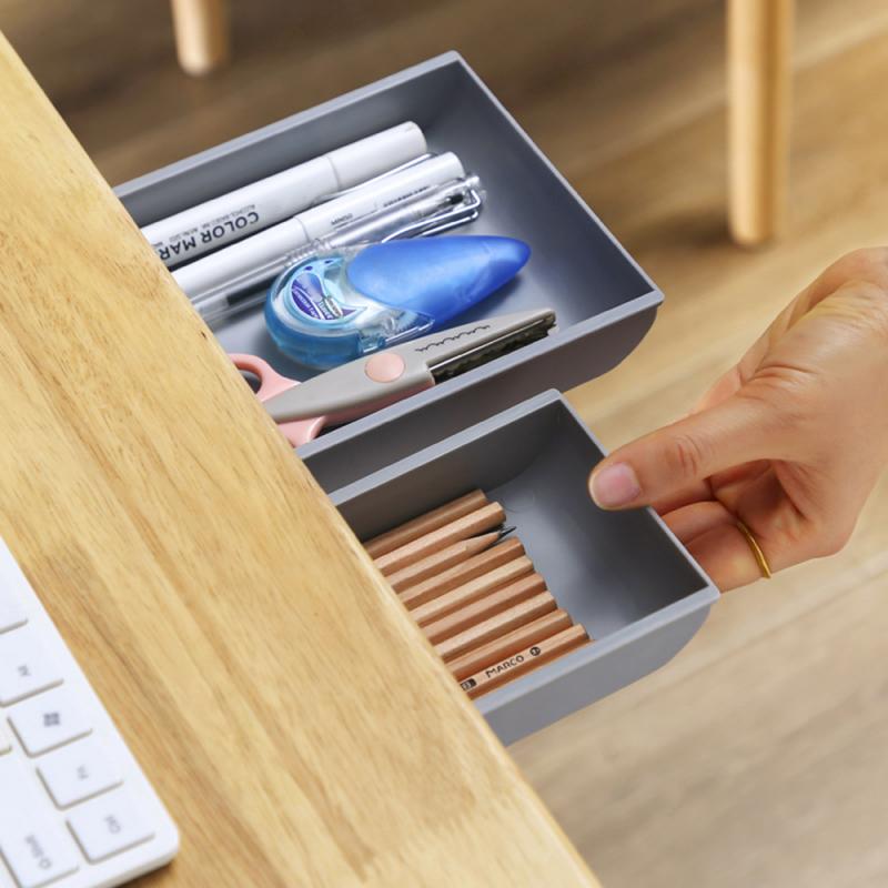 Self Stick Pencil Tray Desk Table Storage Drawer Organizer Box Under Desk Stand Self-adhesive under-drawer storage box organizer