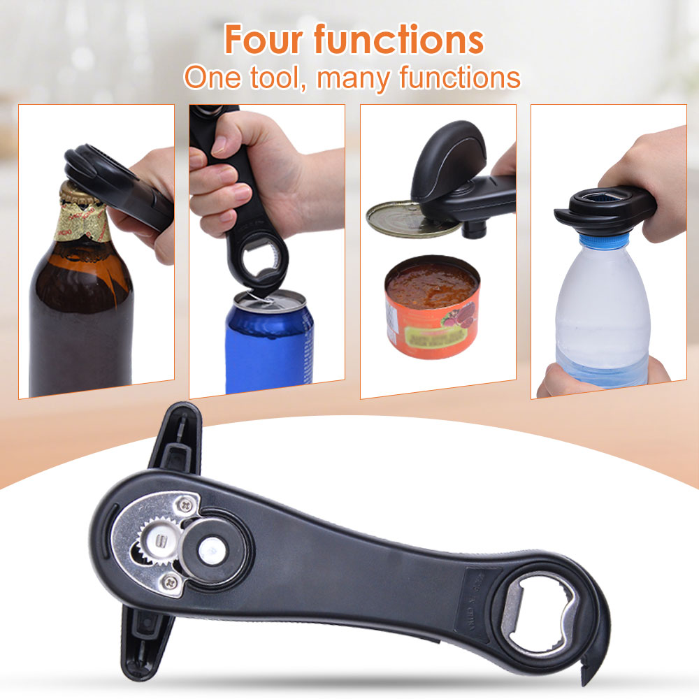 Portable Can Opener Plastic Safety Hand-actuated Bottle Opener Anti Slip Easy Grip Side Cut Multi-Func Kitchen Tool