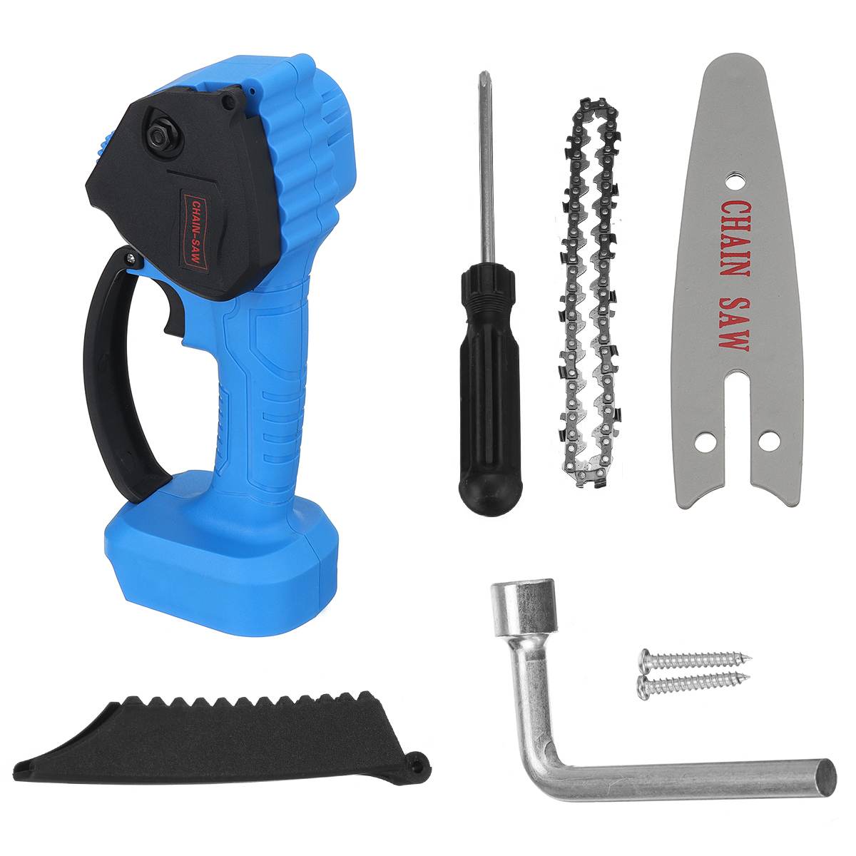 Mini Electric Chain Saw Wood Cutting Lithium Battery Pruning Chainsaw Garden Tool Rechargeable Woodworking Tool: Blue