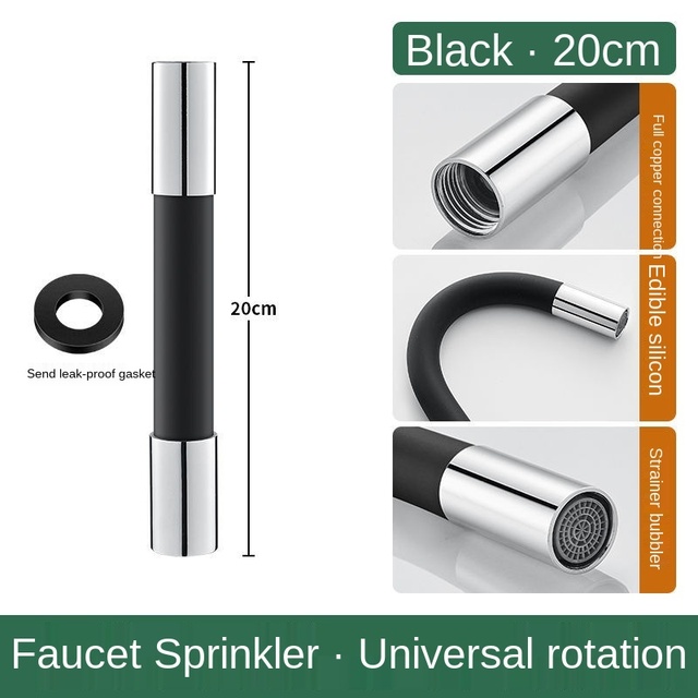 Universal Foaming Extension Tube With Connector 360 Degrees Faucet Sprayer Extension Hose Flexible Spillproof Pipe Head: Black 20cm