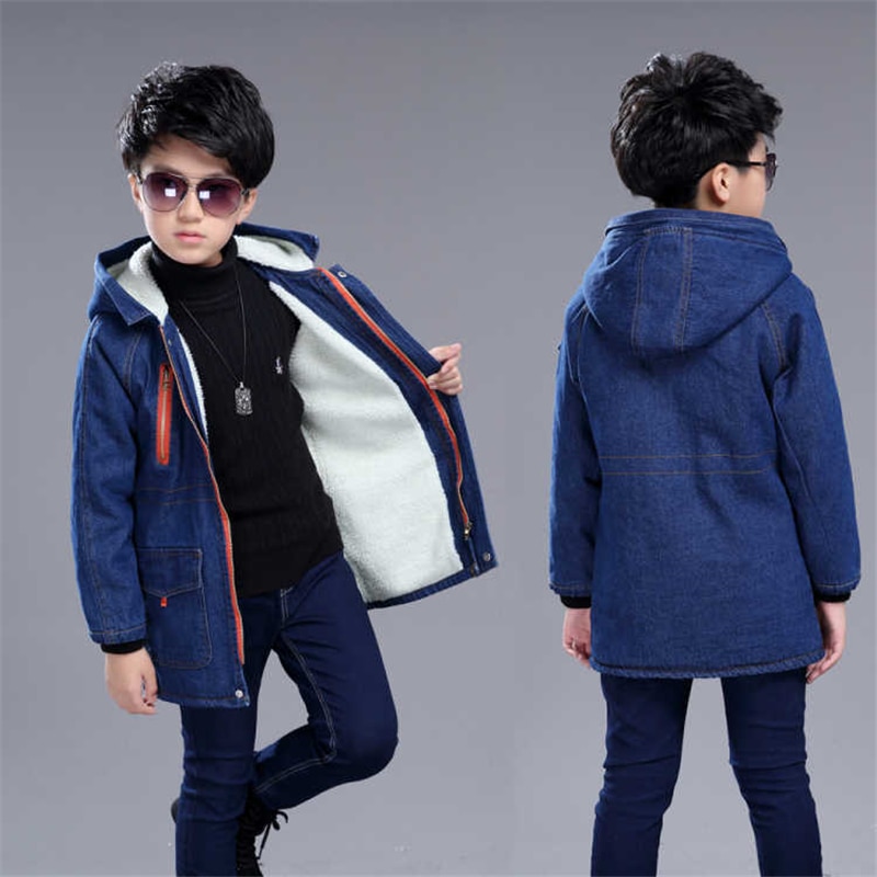 Ropa gruesa de terciopelo para niños, cortavientos largo de invierno cálido, chaqueta vaquera de algodón para niños