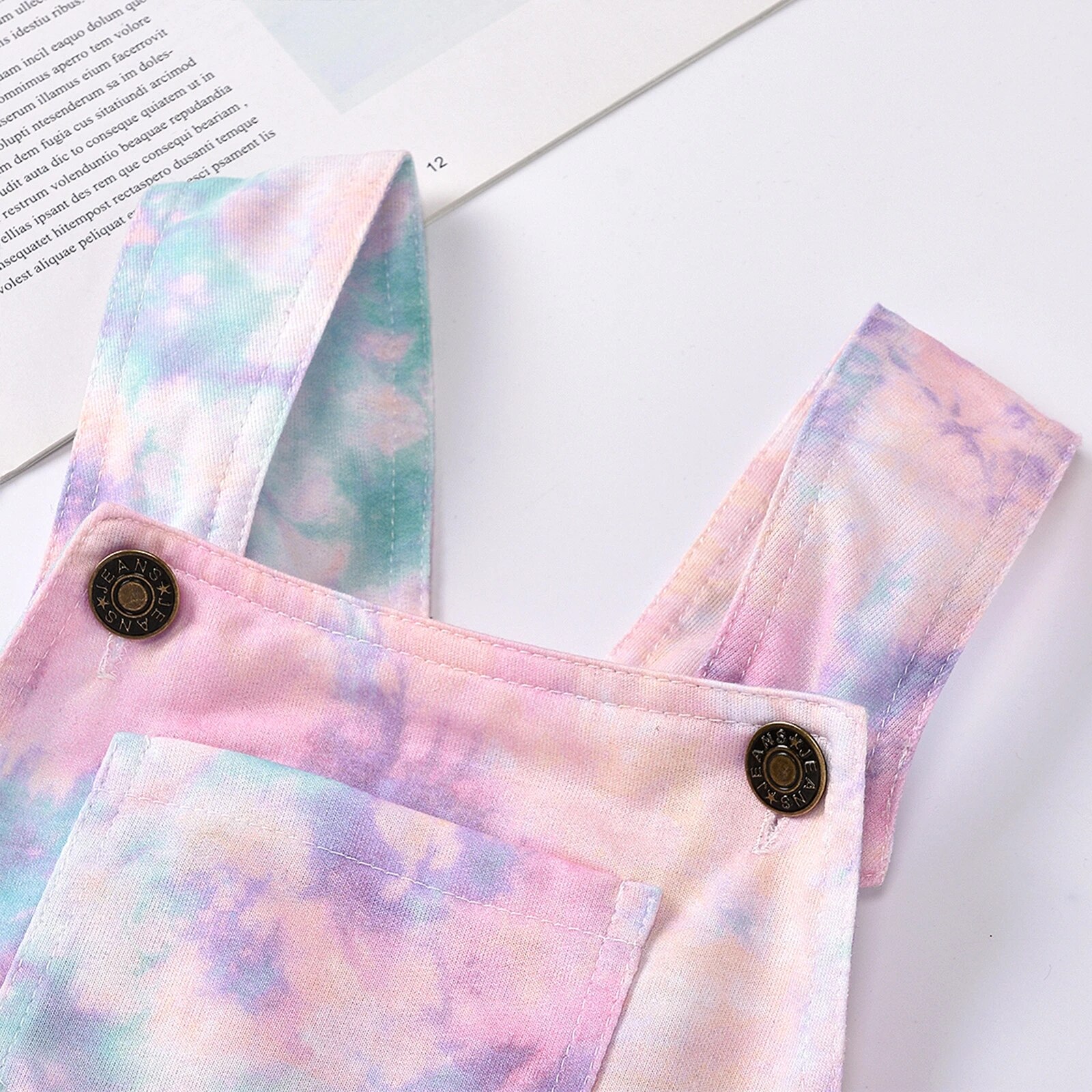 Mono sin mangas con estampado de Tie-Dye para niñas, pantalones cortos rectos con bolsillo y botones, 1-6 años,