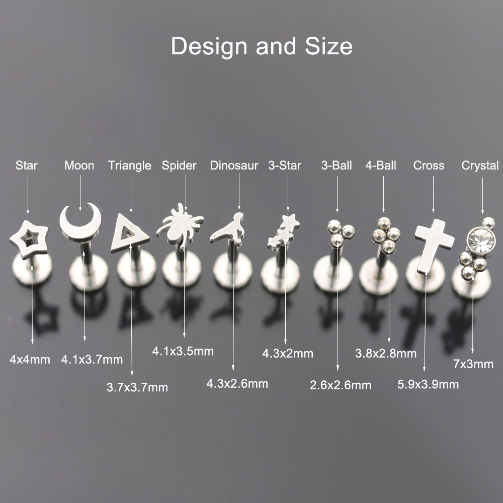 2Pc 1.2x6/8mm Bar Star Moon Cross Spider Nose Ring Stud Ball Labret Lip Tragus Piercing Helix Earrings Nose Piercing Ear Jewelry