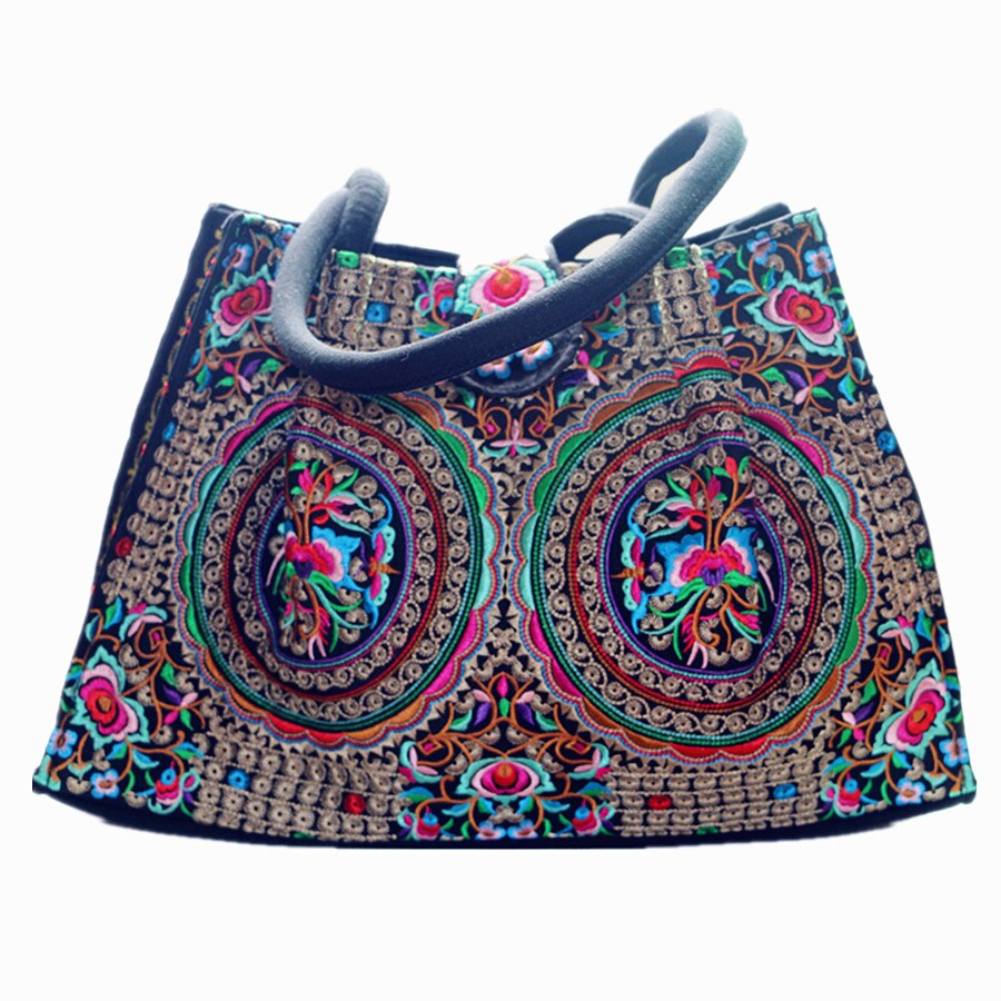 Blumen- Bestickt Damen Leinwand Umhängetasche Weibliche Jahrgang Große Tote Taschen Ethnische Reise Einkaufstasche Frauen Haspe Handtaschen