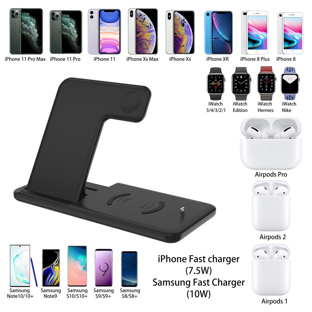 4 in 1 QI Wireless Charger Stand for Apple Watch Series AirPods iPhone X 8 Plus XS Max XR Fast Wireless Charging Base