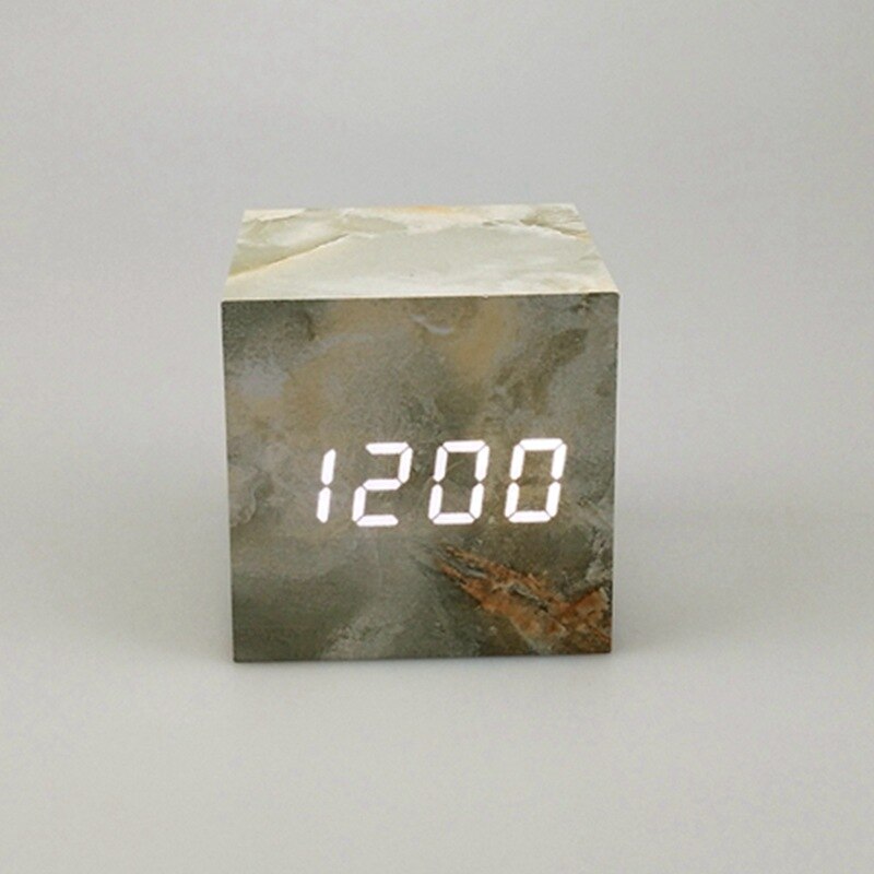 Marble Pattern Digital Wooden LED Alarm Clock Wood Retro Glow Clock Desktop Table Decor Voice Control Snooze Function Desk Tools