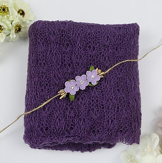 Envoltorio de mohair para recién nacido + set de diadema, accesorios de fotografía, manta, diademas, accesorios para el cabello, envolturas para fotografía, diadema para niña bebé: dark purple