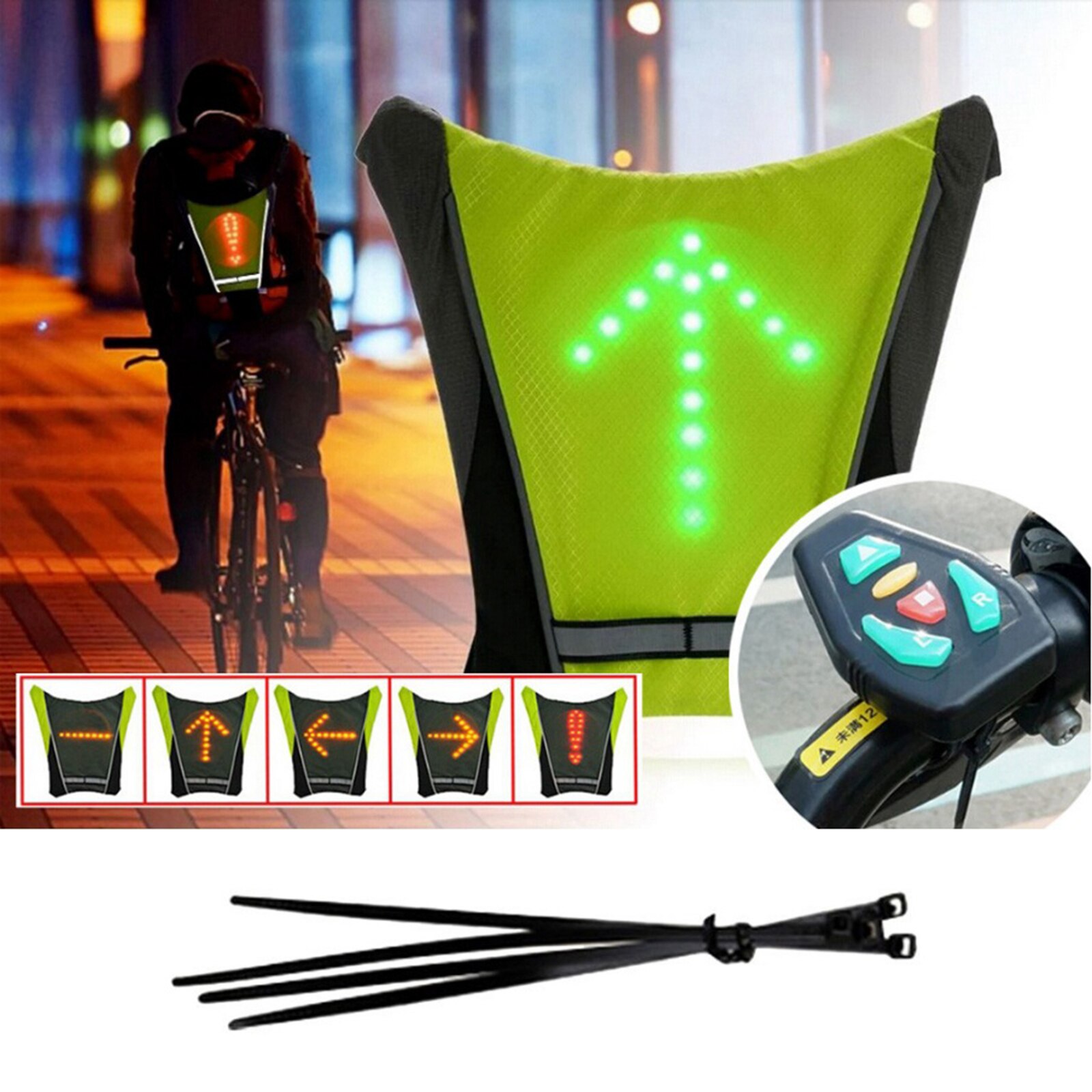 Gilet clignotant, indicateur de Direction lumineux de nuit, sac à dos de vélo, Guide de lumière
